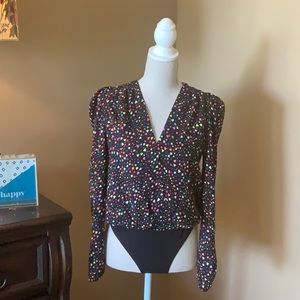Multi-colored heart bodysuit blouse.